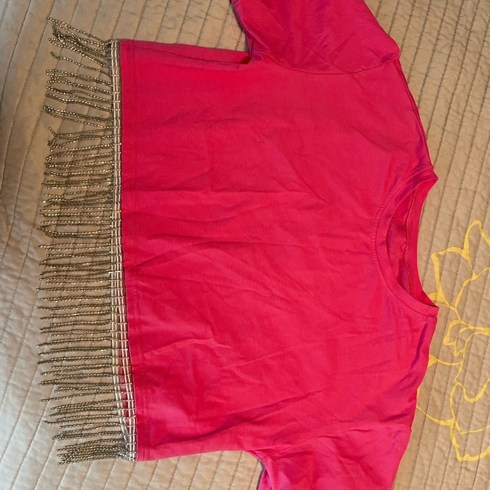 Pink Crop top with rhinestone detail. NWOT!
